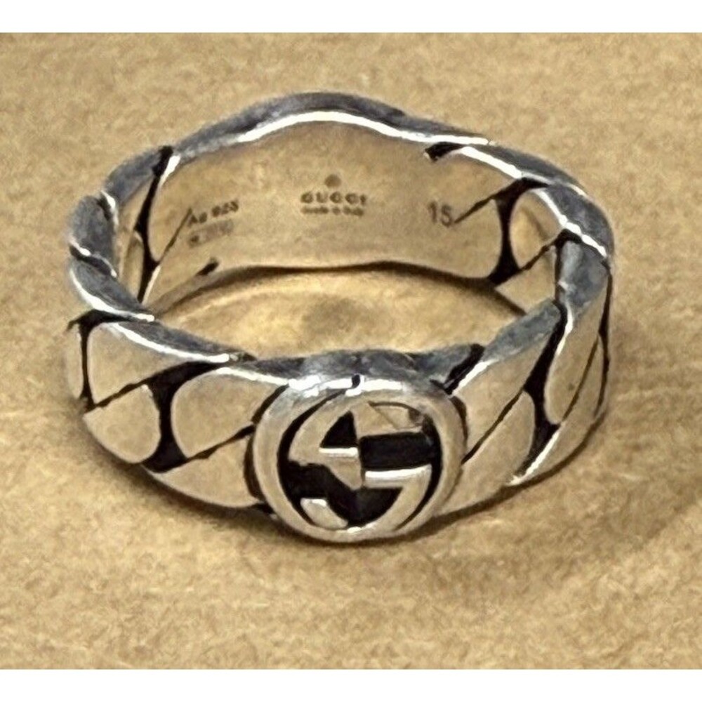 GUCCI RING INTERLOCKING G ENAMEL SILVER 925 Women’s Size IT 15 w/COA